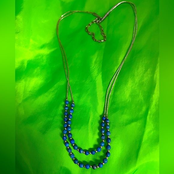 Vintage Liquid Sterling Silver Lapis 2 Strands Necklace - Picture 1 of 1